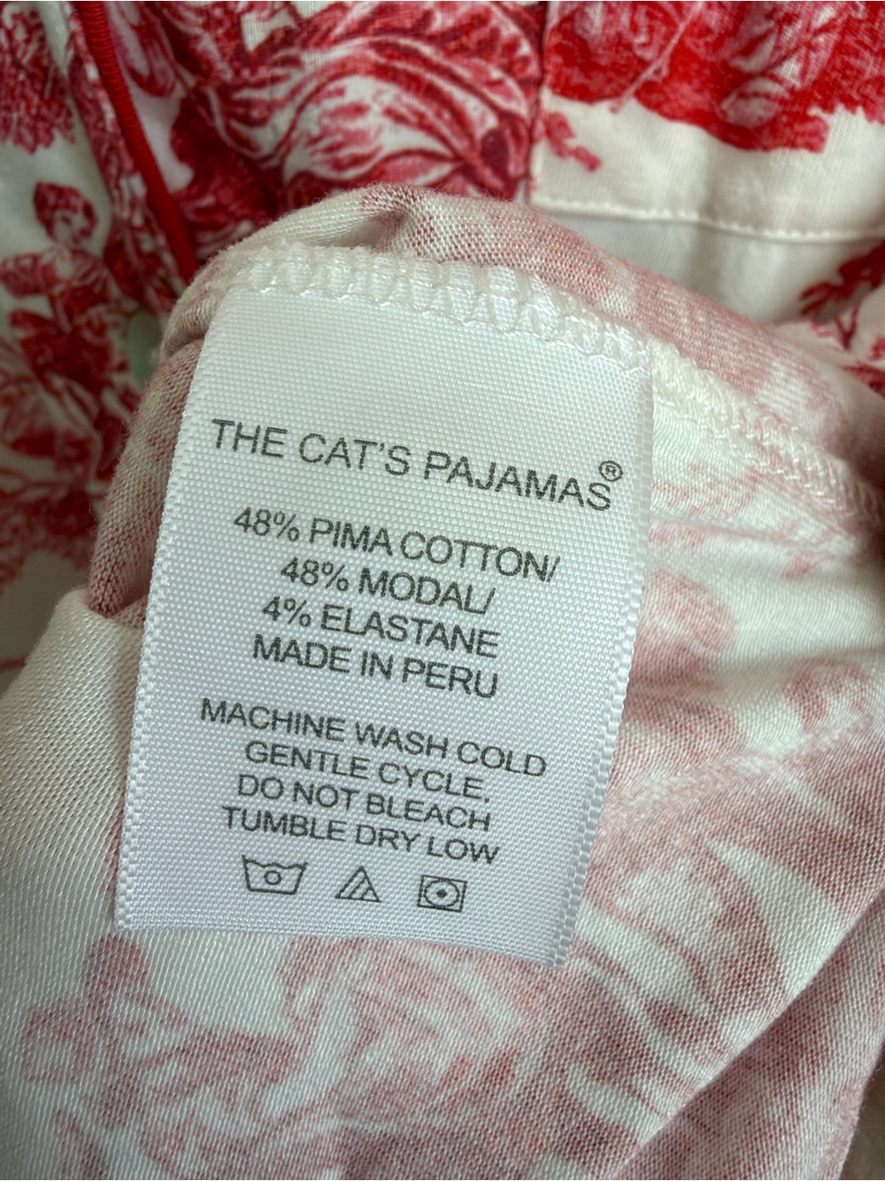 The Cat's Pajamas Idle Hours Red Toile Pima Knit Pajama Set Small Long Sleeve - Picture 6 of 16